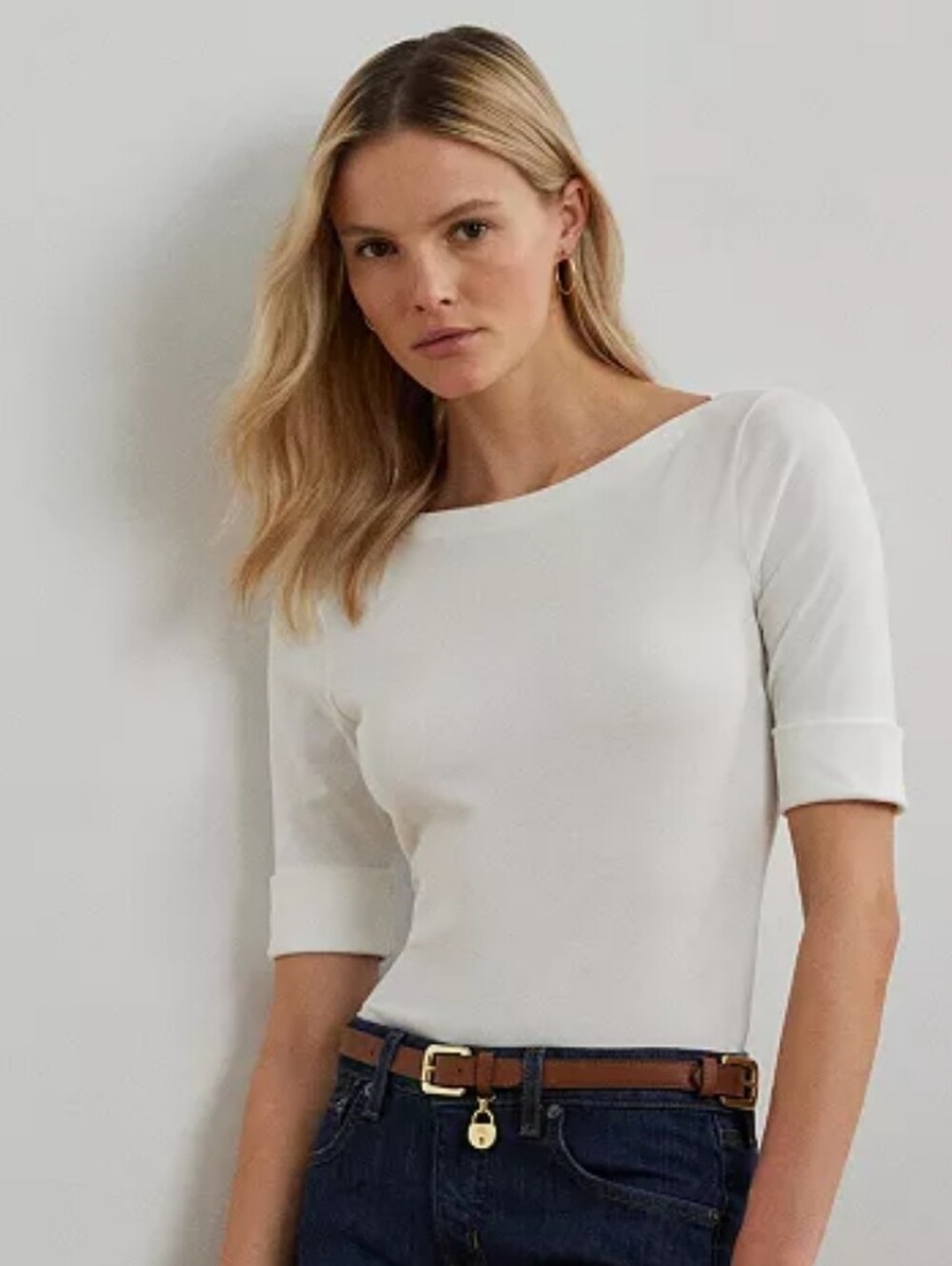 Lauren Ralph Lauren Cotton Stretch Boatneck Top Tee Size X-Large White